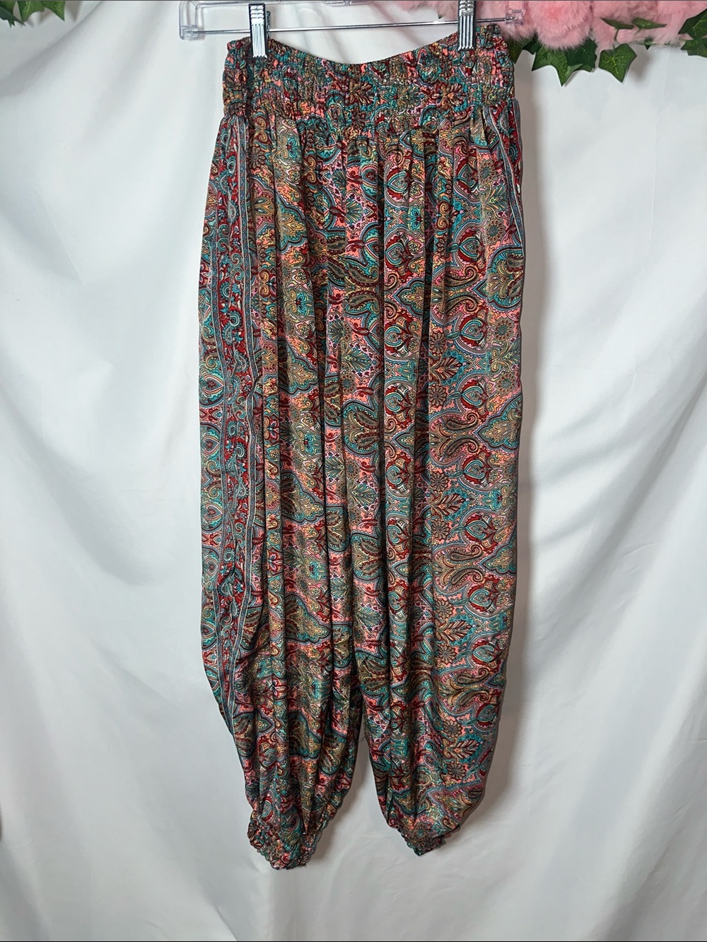 Rhea Boho Paisley Harem Pants in Teal, turquoise & Rust
